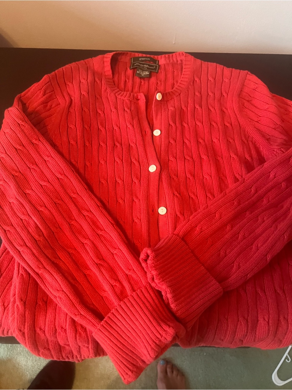 Eddie Bauer Bright Red Cable-Knit Button Cardigan